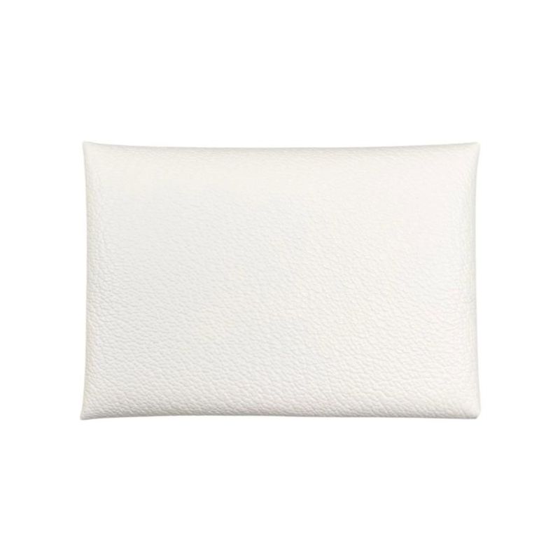 Hermes Card Case Coin Case Calvi Duo W Engraved Nata White Silver Hardware