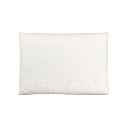 Hermes Card Case Coin Case Calvi Duo W Engraved Nata White Silver Hardware