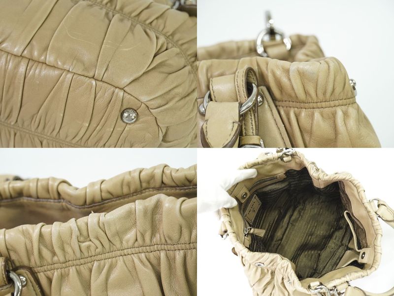 Authentic Prada Nappa Gaufre 2WAY Shoulder Bag Handbag Leather Beige Bn1789