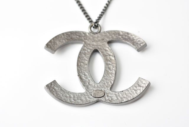 Chanel Necklace Pendant Rhinestone Gunmetal Blue