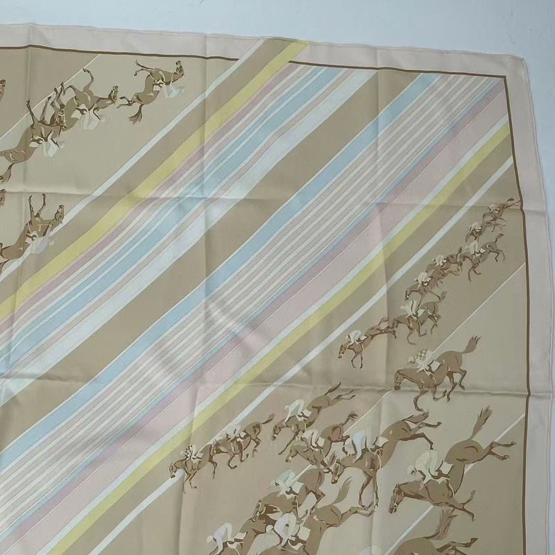 Hermes Carre 90 LEA Courses Horse Racing Silk Scarf Beige