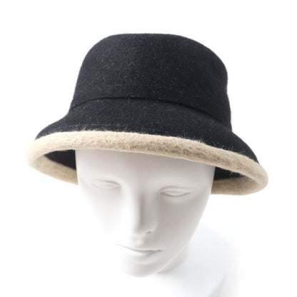 Hermes 100% Wool None Felt Hat Bucket Hat Black Beige 56 Genuine