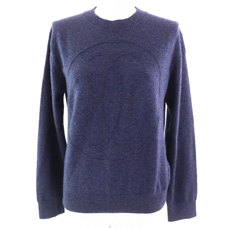 Hermes 24AW 2604d1 100% Cashmere H Lift Long Sleeve Knitted Sweater In Navy 40