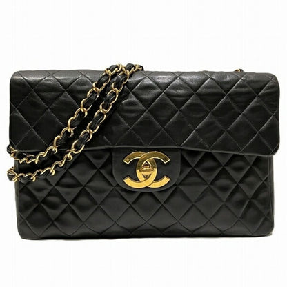 CHANEL Jumbo Maxi XL 24K Gold Flap Bag Lambskin Chain Shoulder Black