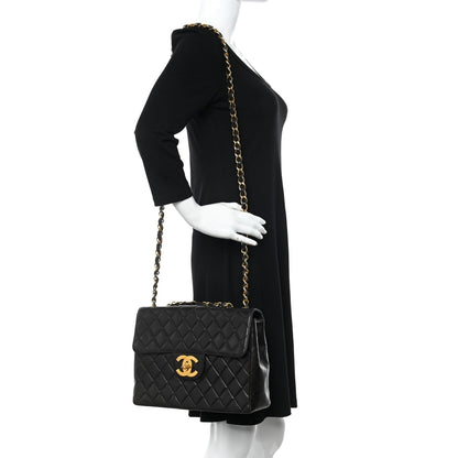 CHANEL Jumbo Maxi XL 24K Gold Flap Bag Lambskin Chain Shoulder Black