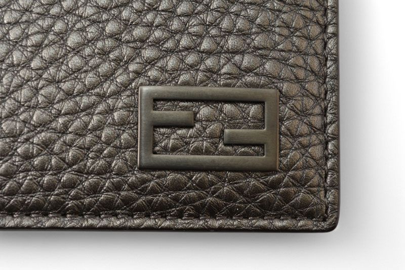 Fendi Card Case Business Card Holder Fendi Leather FF Baguette Motif Metallic