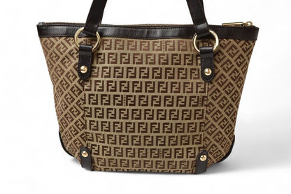Fendi Tote Shopping Bag Zucchino Fendi Bag Zucca Pattern Brown