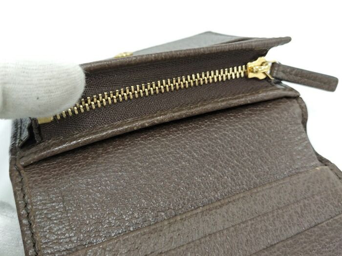 Gucci Bifold Wallet Compact Wallet Ophidia Leather PVC Brown 493075