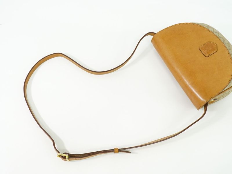 Authentic Celine Macadam Shoulder Bag Pochette PVC Leather Beige Brown Macadam