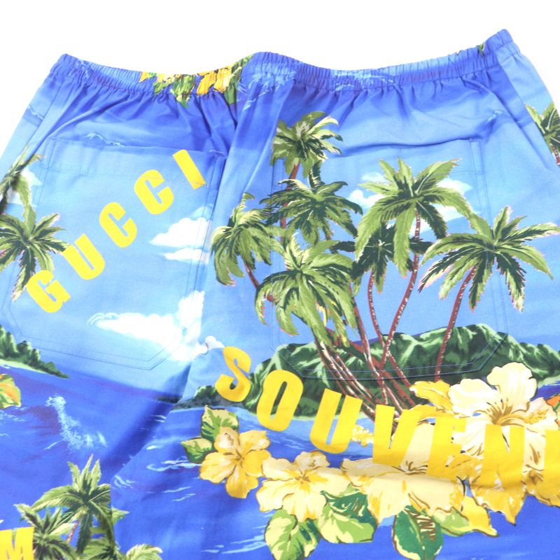 Gucci 22AW 672698 100% Cotton Button Fly Half Pants Aloha Shorts Blue 46 Made