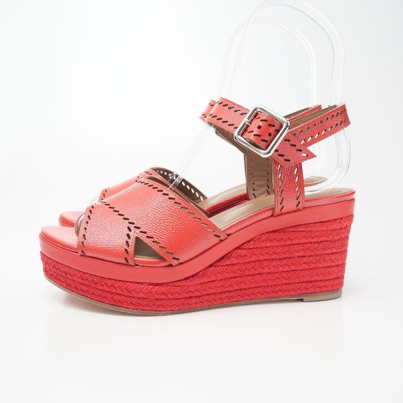 Hermes Espadrille Sandals Size 37 1 2 Ankle Strap Platform Thick Bottom Wedge