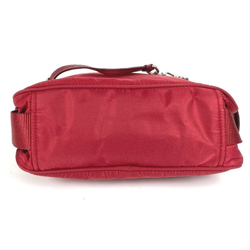 Prada Shoulder Bag Triangle Logo Triangle Logo Plate Leather / Nylon Red