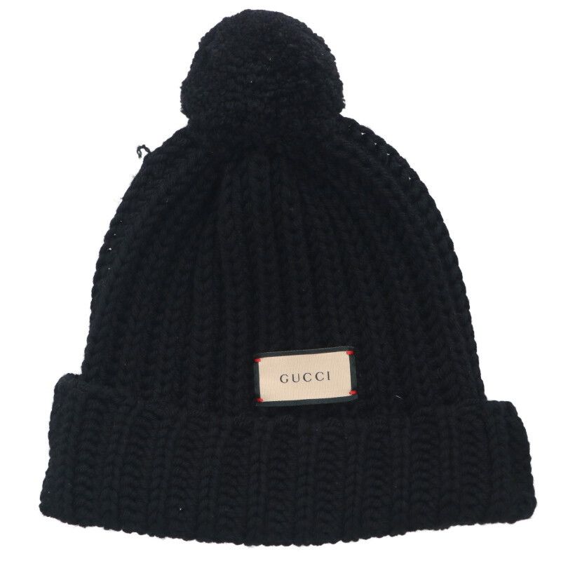 Gucci 652656 3g206 Logo Label Wool Knit Hat Men's L