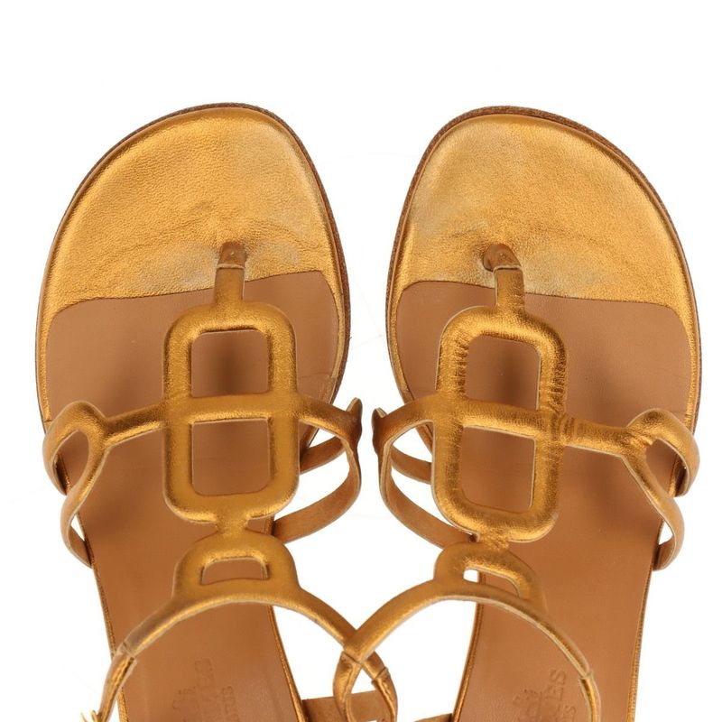 Hermes Leather Belt Sandals Women's 36 Gold Made In Italy