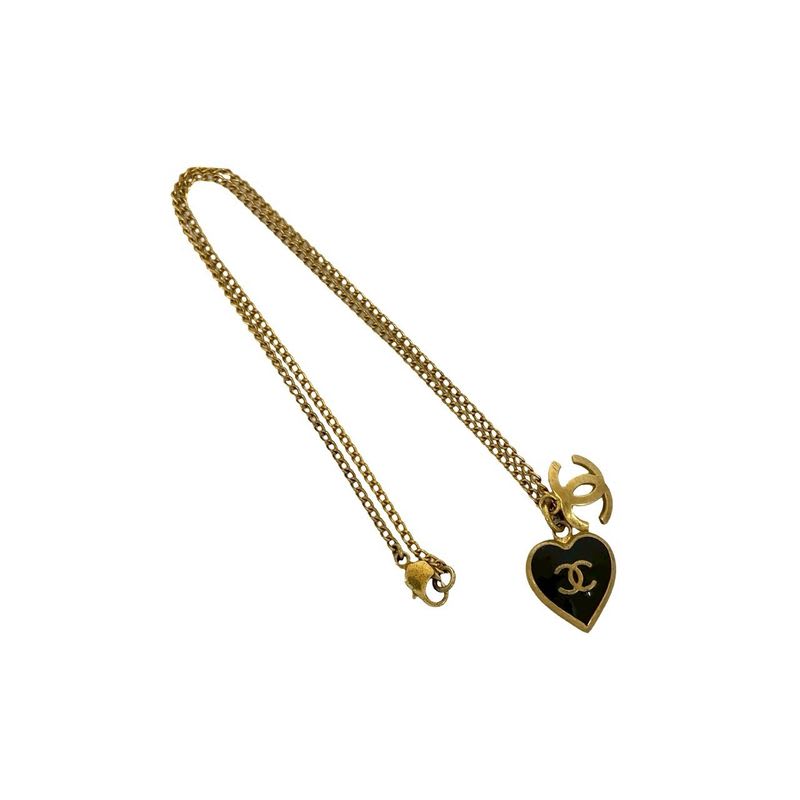 Chanel Coco Mark Heart Motif GP Chain Necklace Pendant Gold 02P