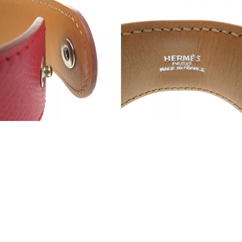 Hermes Medor Bangle Leather Metal Red Engraved D 0564 Hermes