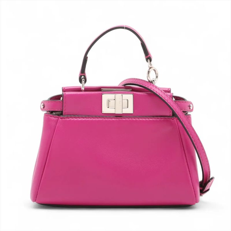 Fendi Micro Peekaboo Leather 2WAY Handbag Crossbody Shoulder Tote 8m0355 Women