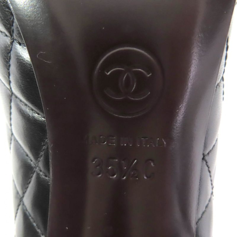 CHANEL G29111 Perforated Coco Mark Matelasse Almond Toe Leather Pumps Black