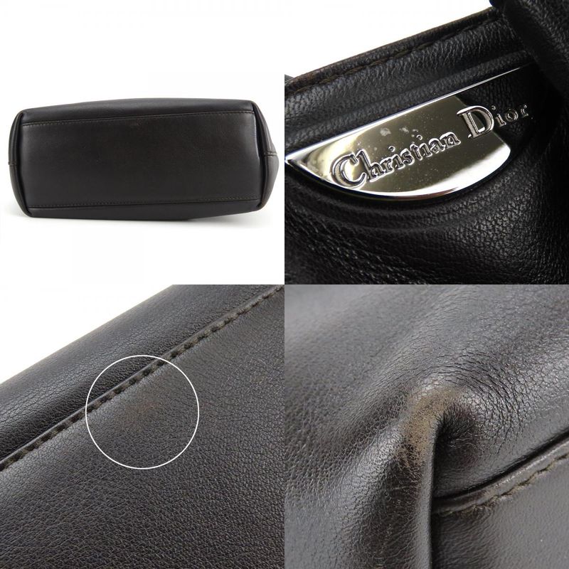 Christian Dior Handbag Leather Dark Brown Silver Hardware Maris Pearl Elegant