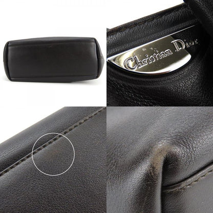 Christian Dior Handbag Leather Dark Brown Silver Hardware Maris Pearl Elegant