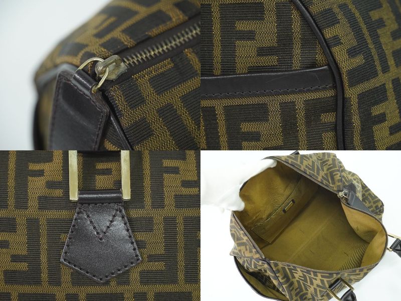 Authentic Fendi Zucca Mini Boston Bag Handbag Canvas Brown 8bl105 Zucca Bag