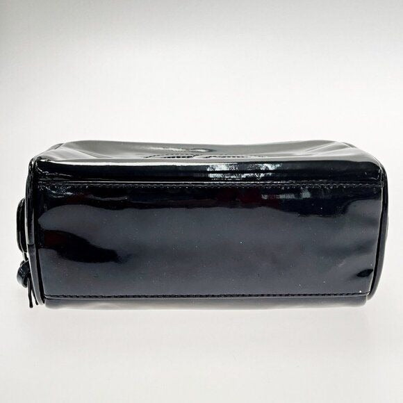 CHANEL CC Patent Leather Vanity Cosmetic Makeup Case Pouch Black Bag