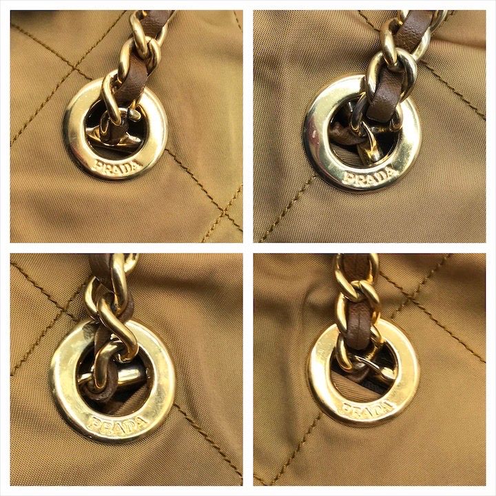 Prada Triangle Logo Nylon Tessuto Chain Tote Camel
