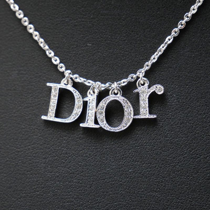 DIOR Necklace Crystal Rhinestone Logo Silver 20250901 Ra5899