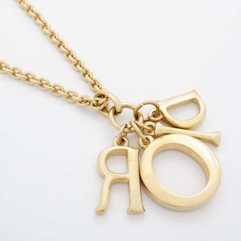 Christian Dior Necklace Dior Logo GP Plated Rhinestone Gold Ladies