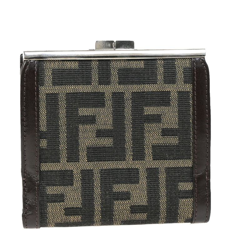 Fendi Bifold Wallet Zucca Pattern Clasp Leather 09bs116