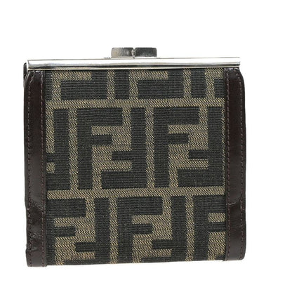 Fendi Bifold Wallet Zucca Pattern Clasp Leather 09bs116