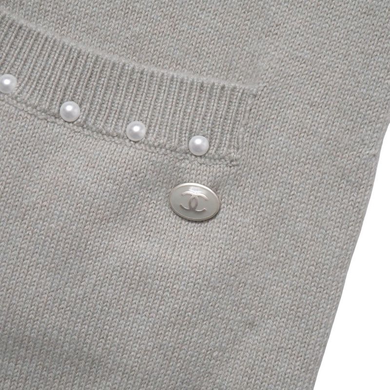 Chanel Dress Size 38 P53 Coco Mark Sleeveless Faux Pearl Cashmere Blend Knit