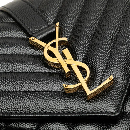 Saint Laurent Envelope Chain Shoulder Bag Handbag Black Gold Leather Women