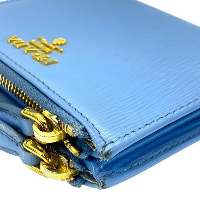 Prada 1ml024 Wallet Fold Wallet Compact Wallet Logo Leather Light Blue