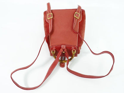 Authentic Gucci Bamboo Backpack Sac Backpack Suede Leather Red Bamboo Bag