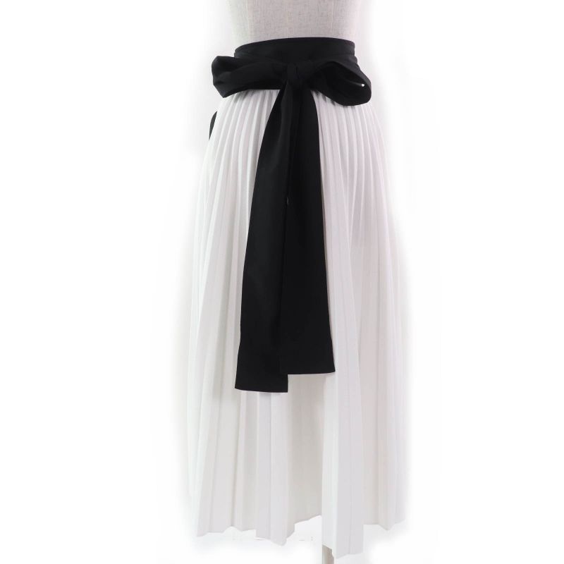 Louis Vuitton 2024 Silk Blend Ribbon Belt Design Pleated Wrap Long Skirt White