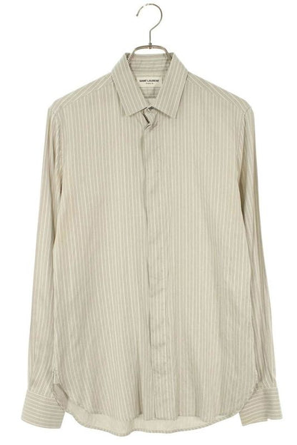 Saint Laurent Paris 646850 Y1f48 Striped Silk Long Sleeve Shirt Men's 36