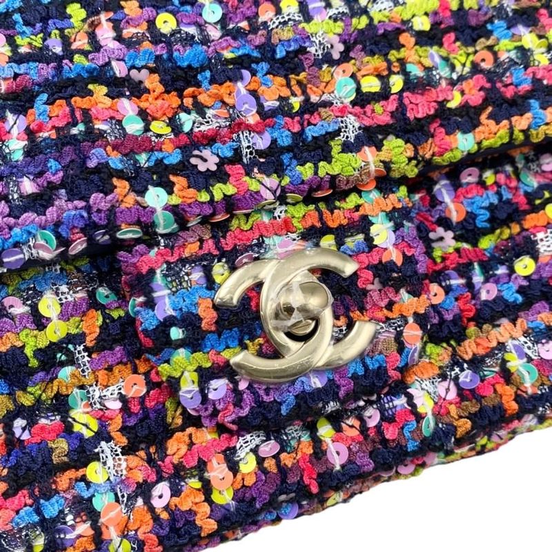 Chanel Shoulder Bag Mini Classic Chain Flap A69900 Matelasse Tweed Sequins Coco