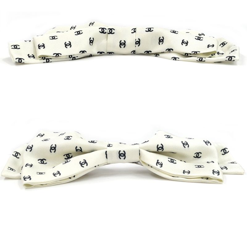 Chanel Valletta Aaa821 Ribbon White Logo COCO Silver-hardware Hair