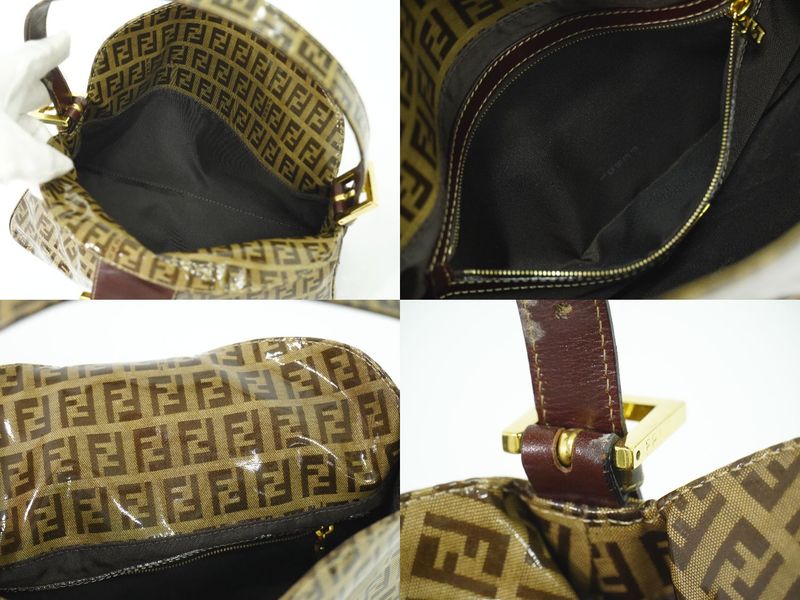 Authentic Fendi Zucchino Shoulder Bag Handbag Vinyl Brown 26725 Zucchino Bag