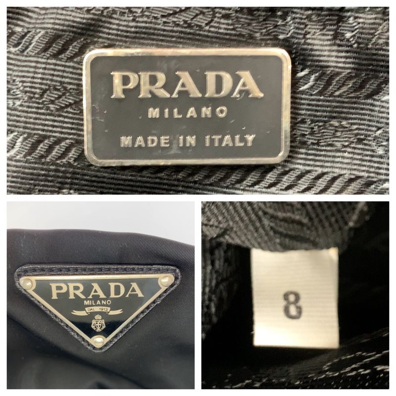 Prada Tessuto Triangle Logo Plate Black Silver Hardware Nylon Boston Bag