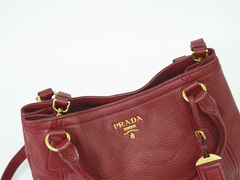 Authentic Prada Leather 2WAY Shoulder Bag Handbag Pochette Bordeaux Bag