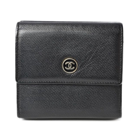 Chanel 4128 Bifold Wallet Genuine Leather Black Cles Deuce