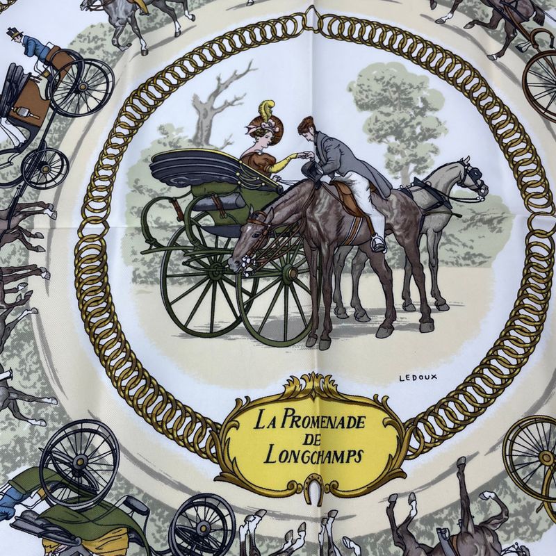 Hermes Scarf Silk Carre 90 LA Promenade DE Longchamps Walk To Ron Chien Red