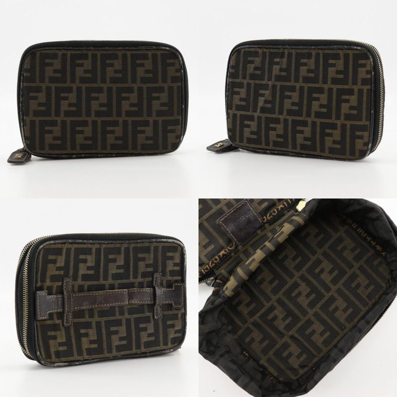 Fendi Folding Vanity Zucca Nylon Canvas Brown Women's Pouch