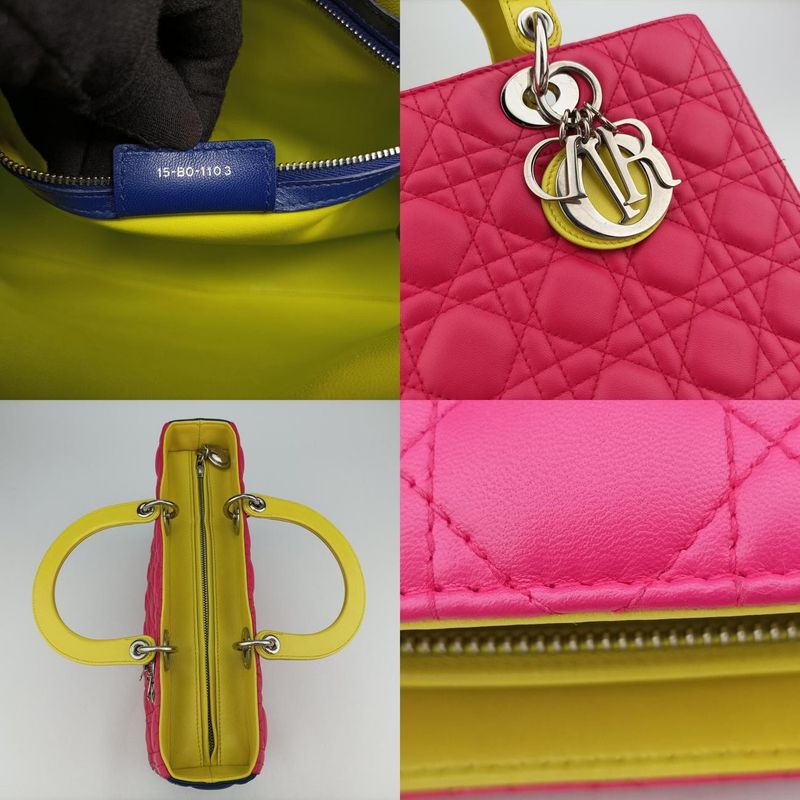 Christian Diorchristian Dior Lady Dior Rose Red And Yellow And Blue Lambskin