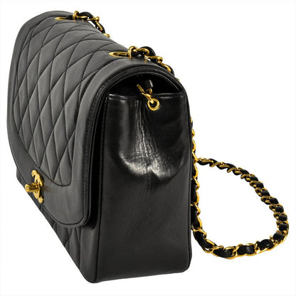 Chanel Coco Mark Matelasse Diana Chain Shoulder Bag Lambskin A01165 Black Gold