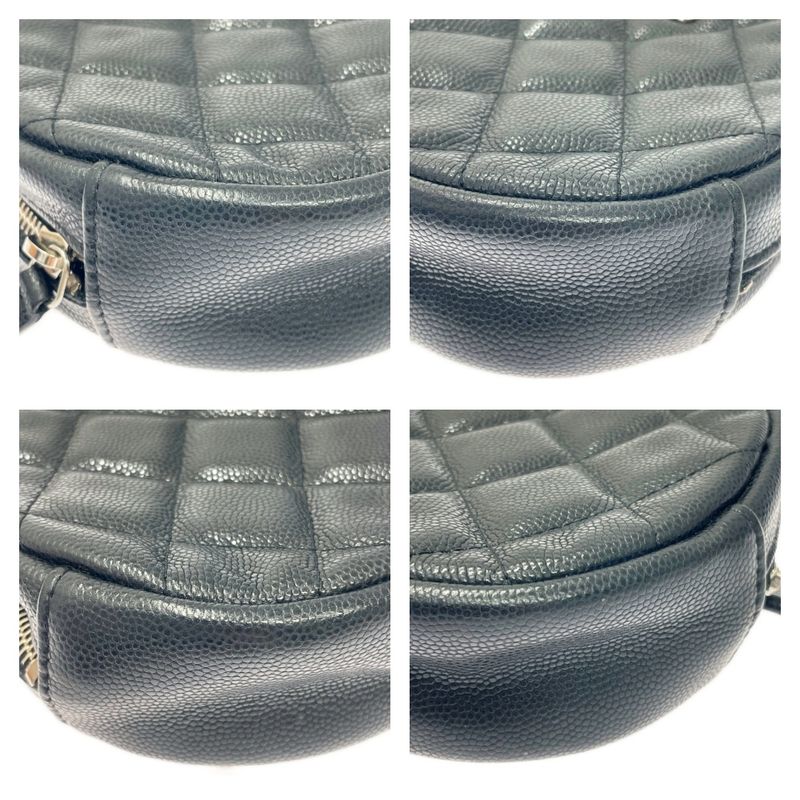 Chanel Matelasse Caviar Skin Coco Mark Round Chain Shoulder Bag Black 367857