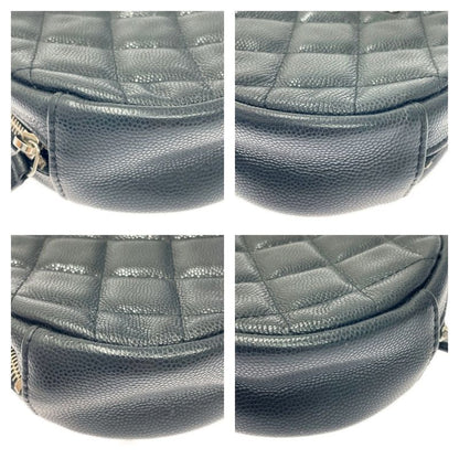 Chanel Matelasse Caviar Skin Coco Mark Round Chain Shoulder Bag Black 367857