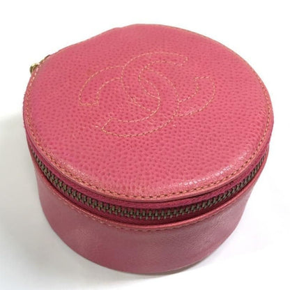 CHANEL CC Caviar Round Pouch Jewelry Travel Case Coin Purse Pink